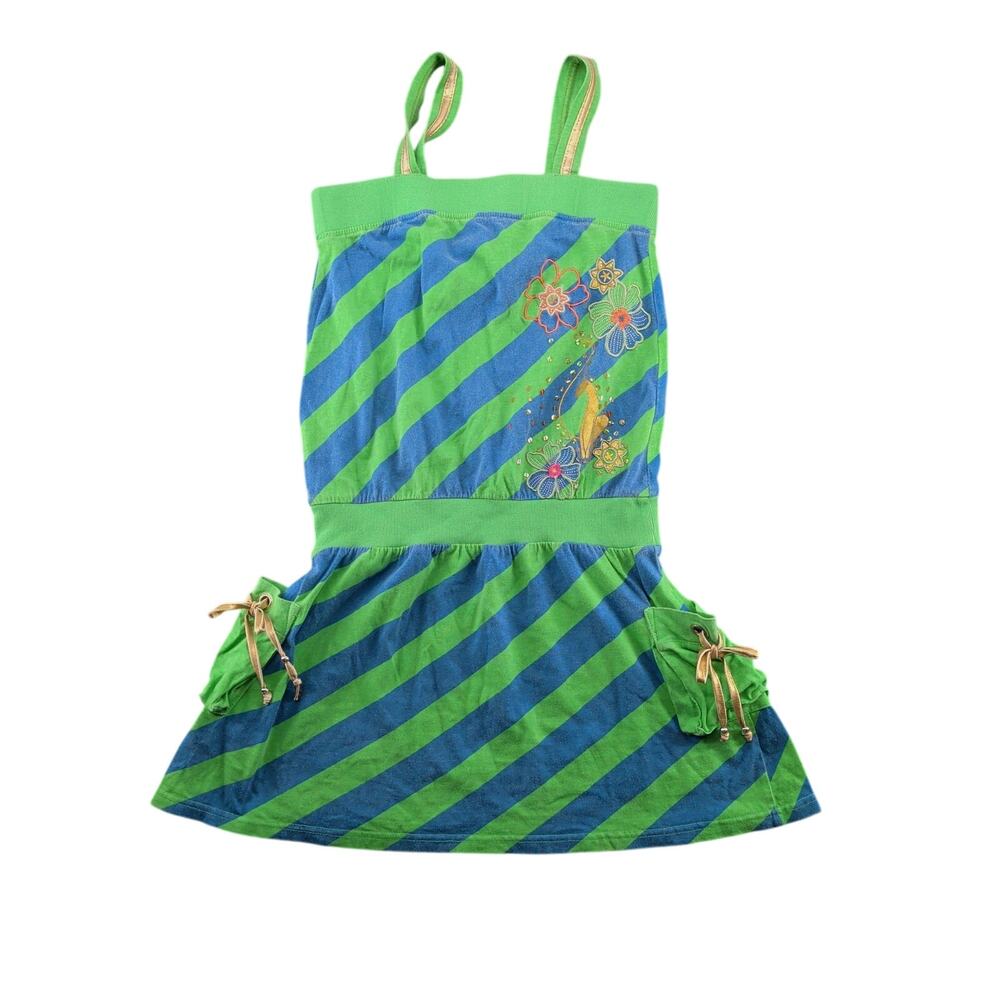 Vintage Y2K Baby Phat Floral Stripe Dress Women's Large Kidcore Beach